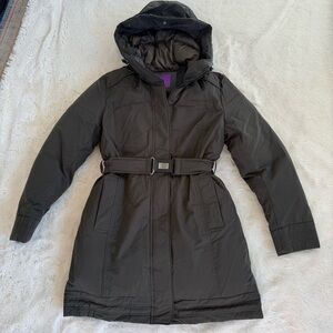Hazzy’s Women's Belted Hooded Duck Down Parka in Olive Green - Size 90